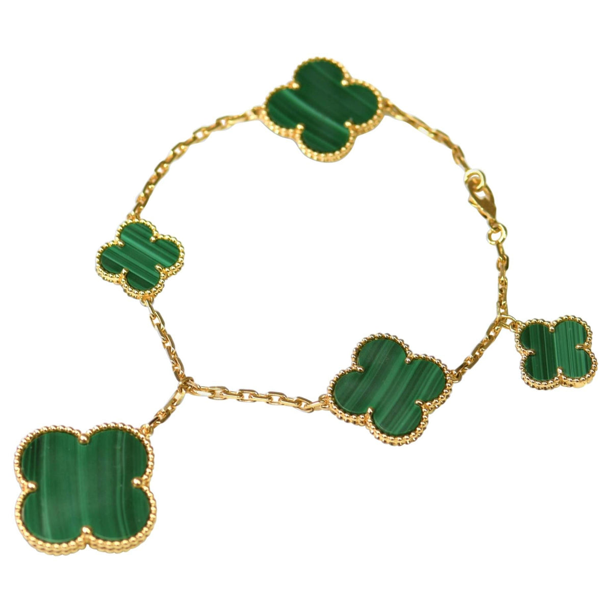 [Cyra]  MAGIC CLOVER MALACHITE GOLD BRACELET 5 MOTIFS