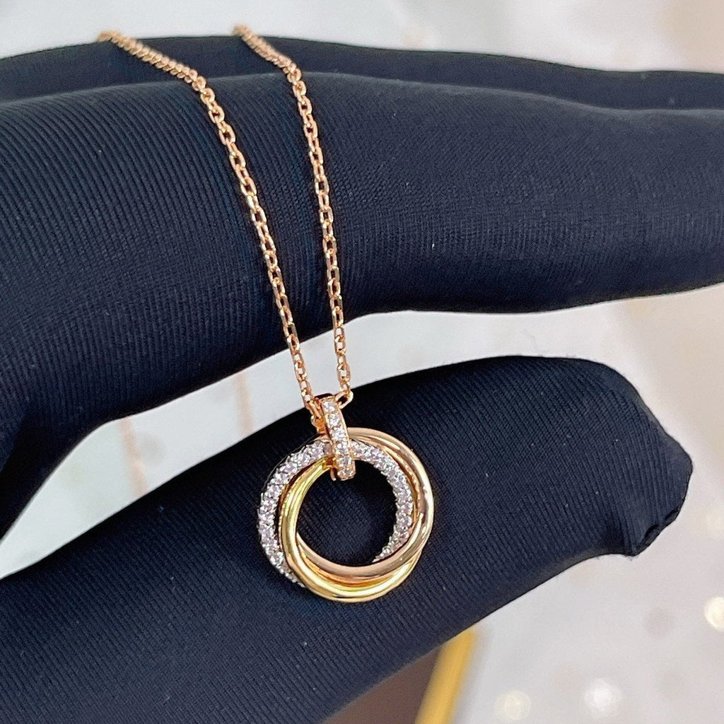 [Cyra]  TRINITY NECKLACE SILVER GOLD PINK GOLD DIAMONDS