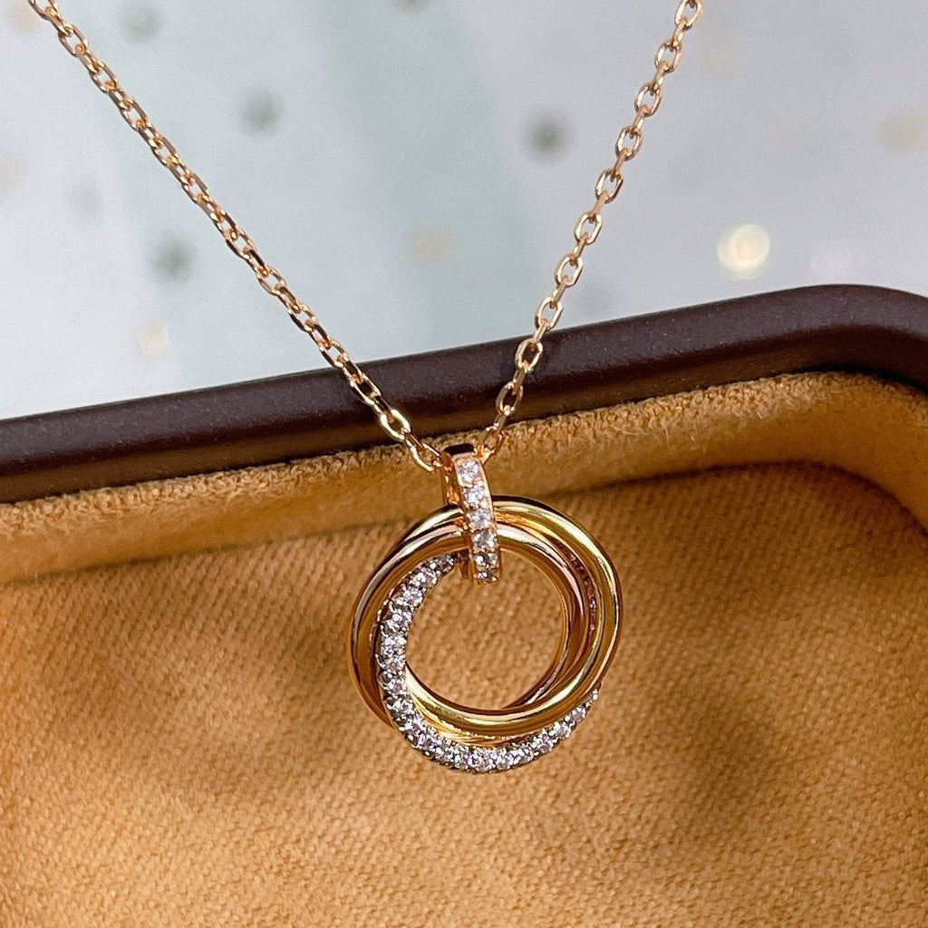 [Cyra]  TRINITY NECKLACE SILVER GOLD PINK GOLD DIAMONDS