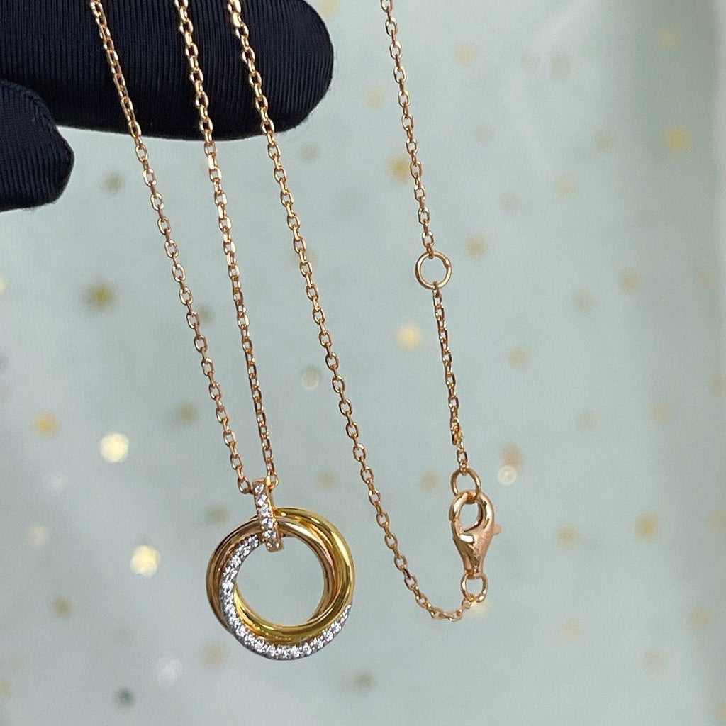 [Cyra]  TRINITY NECKLACE SILVER GOLD PINK GOLD DIAMONDS