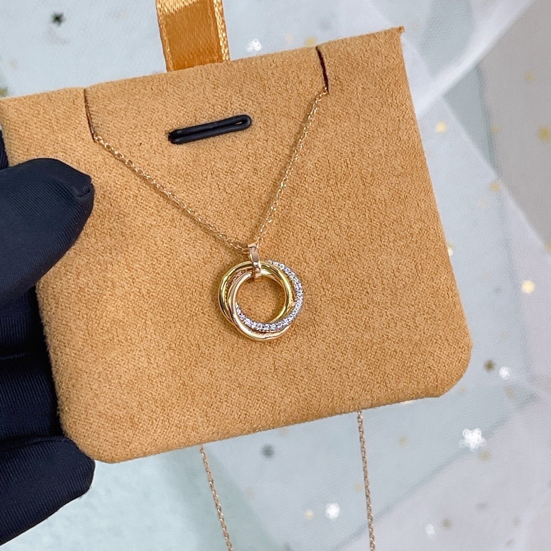 [Cyra]  TRINITY NECKLACE SILVER GOLD PINK GOLD DIAMONDS