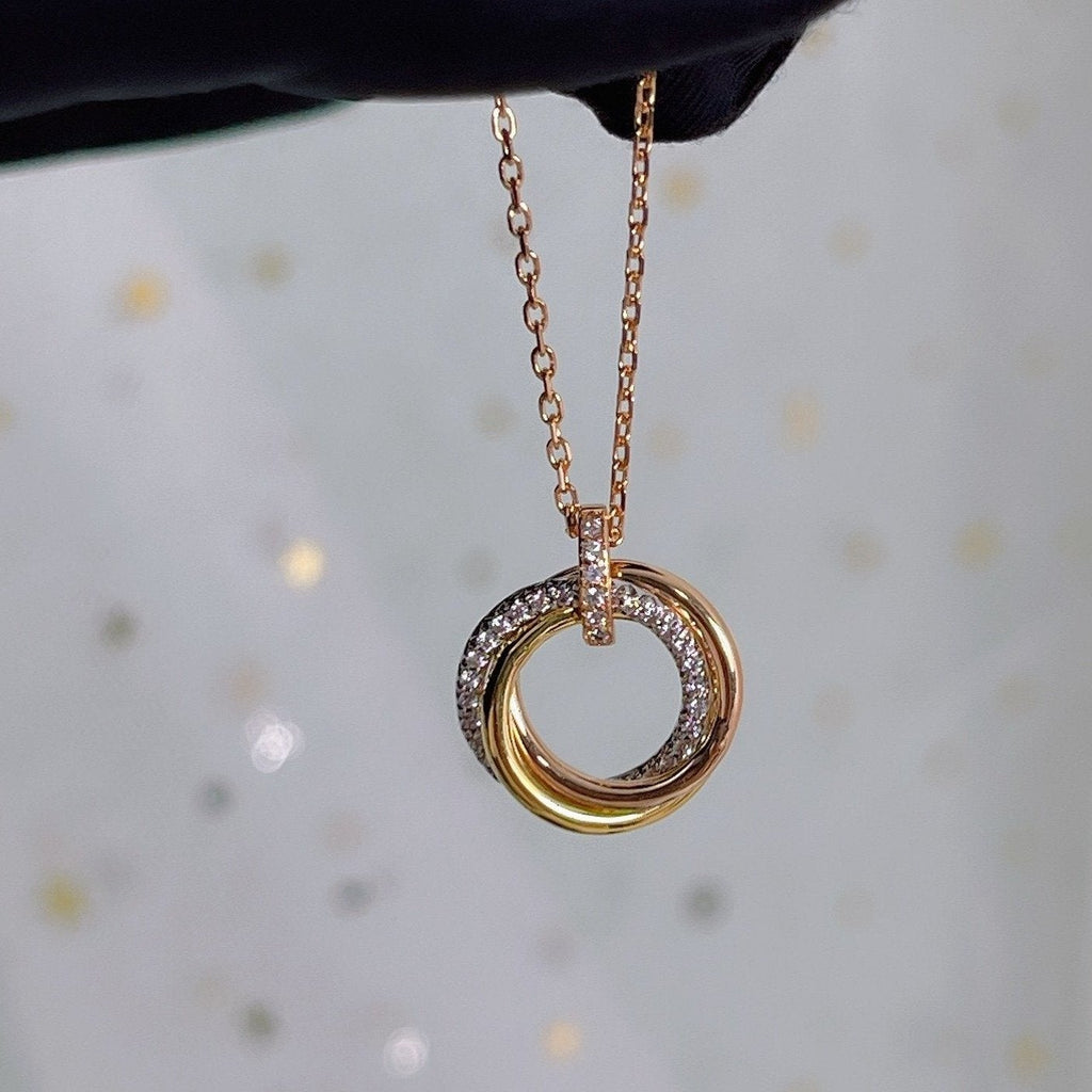 [Cyra]  TRINITY NECKLACE SILVER GOLD PINK GOLD DIAMONDS