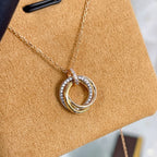 [Cyra]  TRINITY NECKLACE SILVER GOLD PINK GOLD DIAMONDS