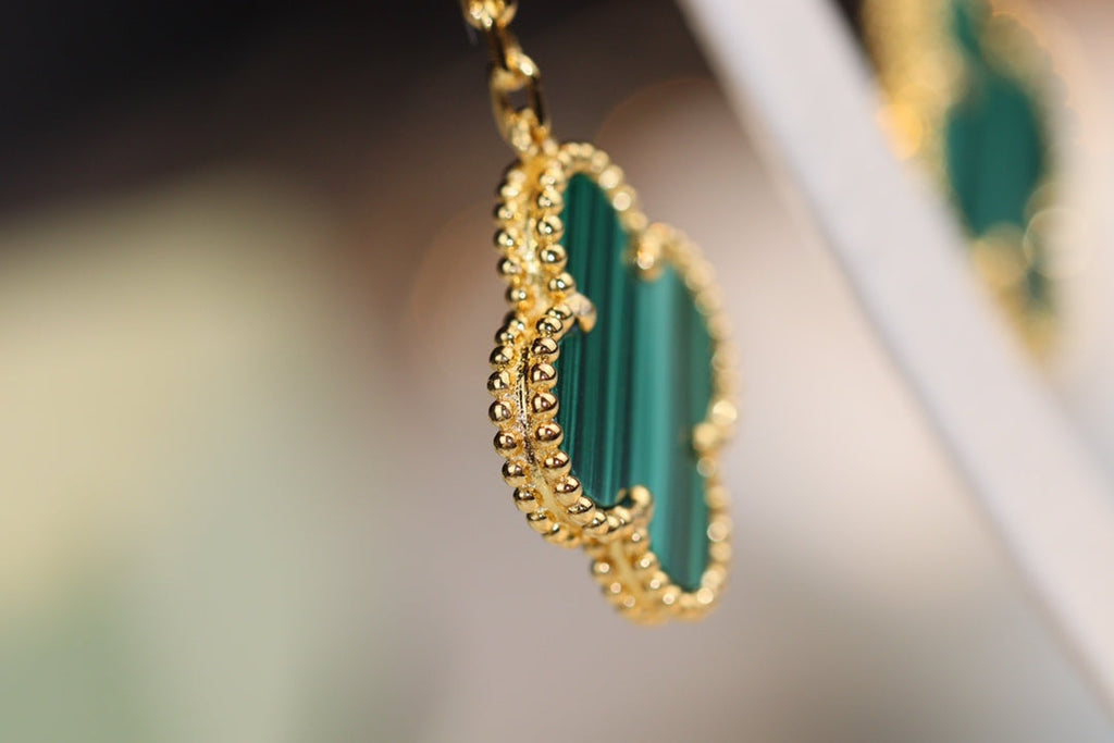 [Cyra] CLOVER-OHRRINGE GOLD MALACHIT DIAMANT 3 MOTIVE