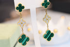[Cyra] CLOVER-OHRRINGE GOLD MALACHIT DIAMANT 3 MOTIVE