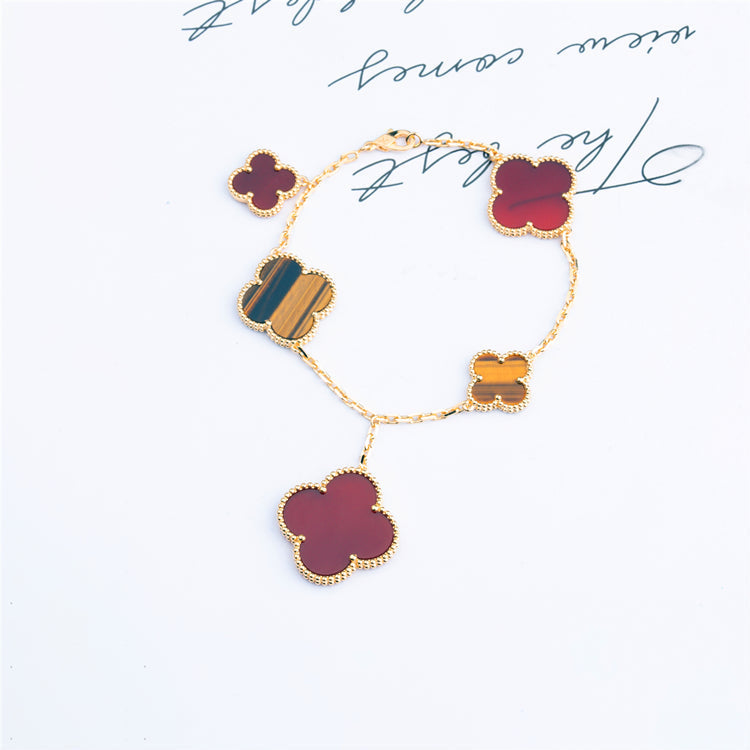 [Cyra]  CLOVER BRACELET 5 MOTIFS CARNELIAN TIGER EYE