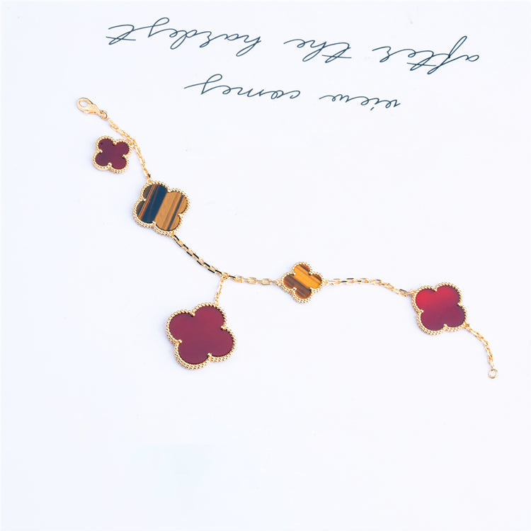 [Cyra]  CLOVER BRACELET 5 MOTIFS CARNELIAN TIGER EYE