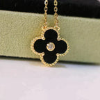 [Cyra]  CLOVER 15MM DIAMOND ONYX NECKLACE