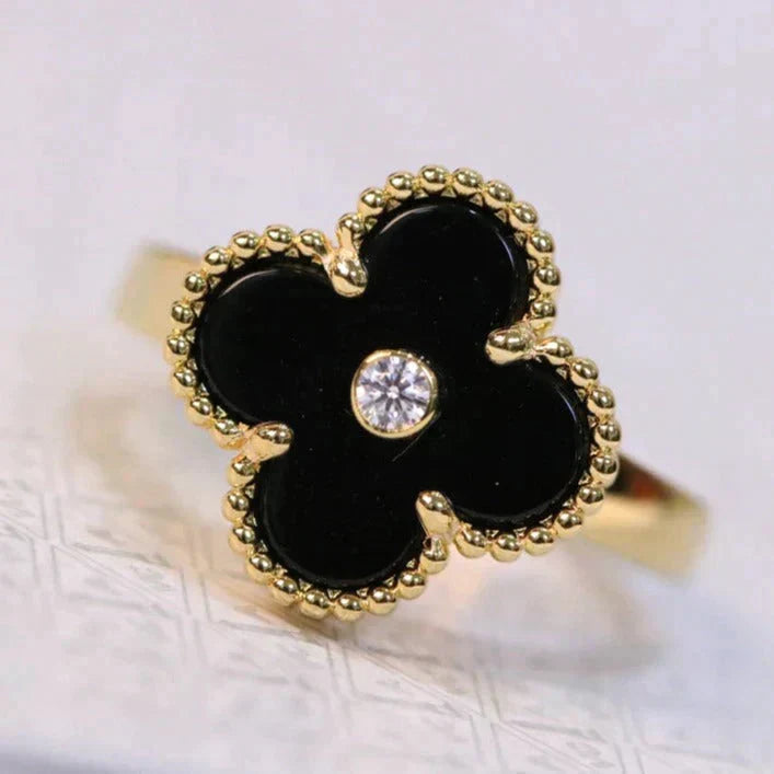 [Cyra] CLOVER ONYX RING GOLD DIAMANT