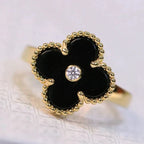 [Cyra] CLOVER ONYX RING GOLD DIAMANT