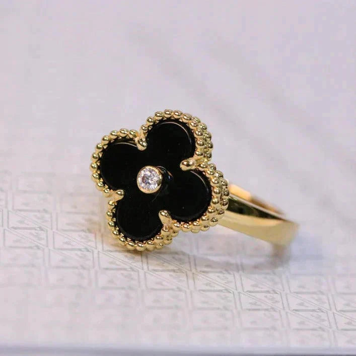 [Cyra] CLOVER ONYX RING GOLD DIAMANT