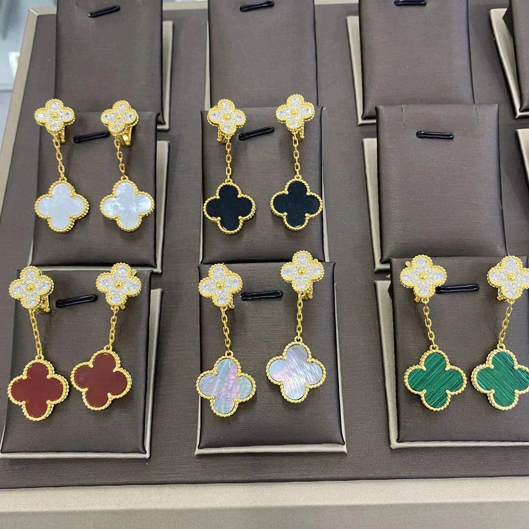[Cyra]  CLOVER  2 MOTIFS  DIAMOND  EARRINGS (MULTIPLE CHOICESç´