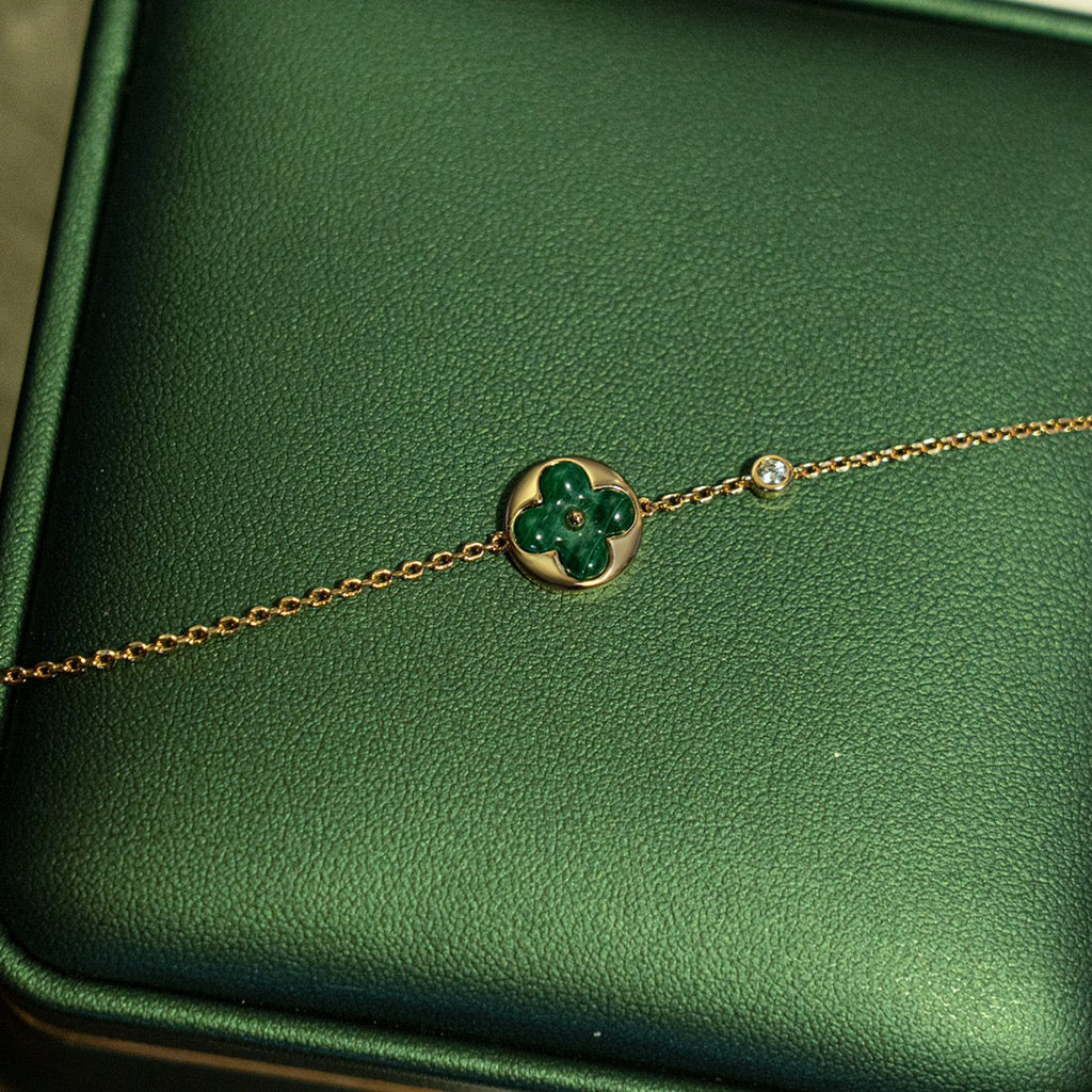 [Cyra]  SUN MALACHITE 1 DIAMOND PINK GOLD BRACELET
