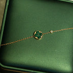 [Cyra]  SUN MALACHITE 1 DIAMOND PINK GOLD BRACELET