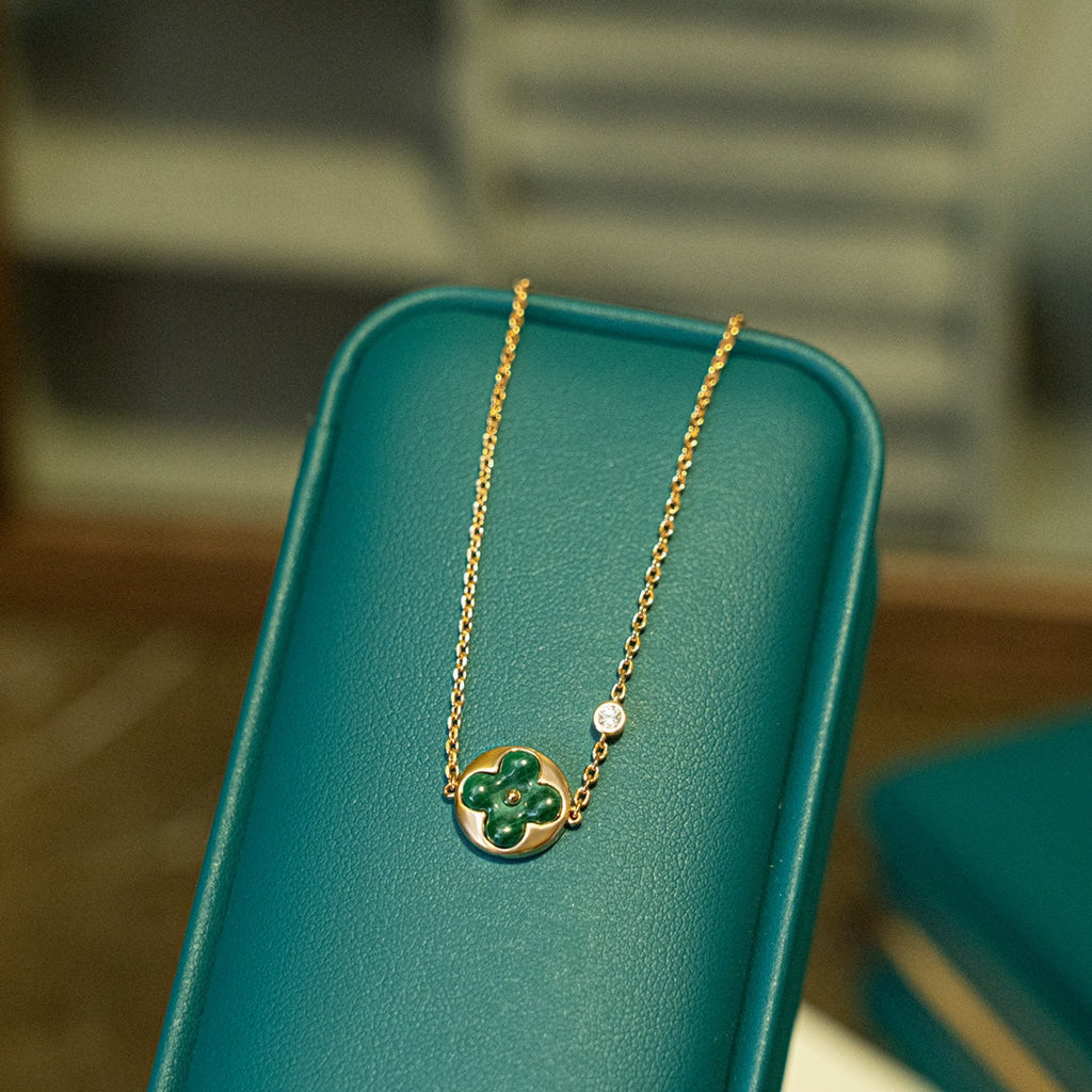 [Cyra]  SUN MALACHITE 1 DIAMOND PINK GOLD BRACELET