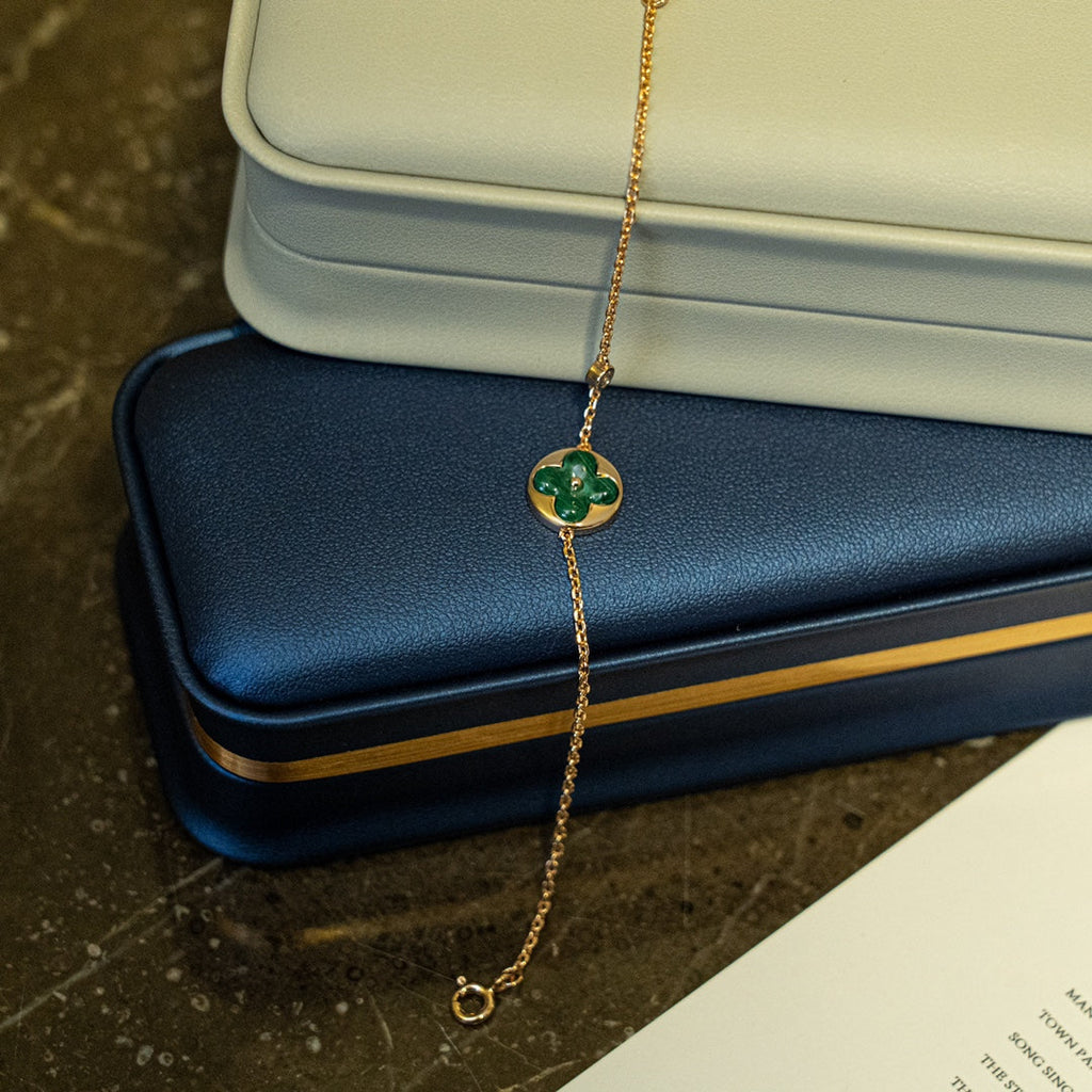 [Cyra]  SUN MALACHITE 1 DIAMOND PINK GOLD BRACELET