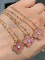 [Cyra]  CLOVER 15MM DIAMOND RHODONITE NECKLACE
