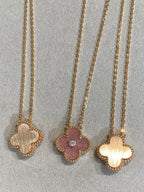 [Cyra]  CLOVER 15MM DIAMOND RHODONITE NECKLACE