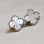 [Cyra]  CLOVER MEDIUM 1 MOTIFS  WHITE MOP EARRINGS SILVER
