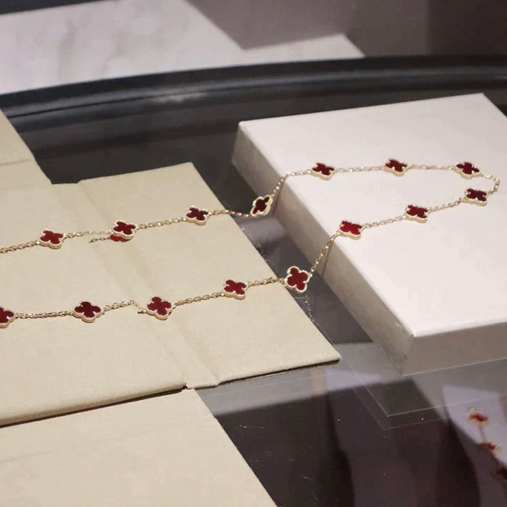 [Cyra]  CLOVER 20 MOTIFS CARNELIAN NECKLACE