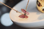 [Cyra]  BUTTERFLY RED DIAMOND ROSE GOLD NECKLACE