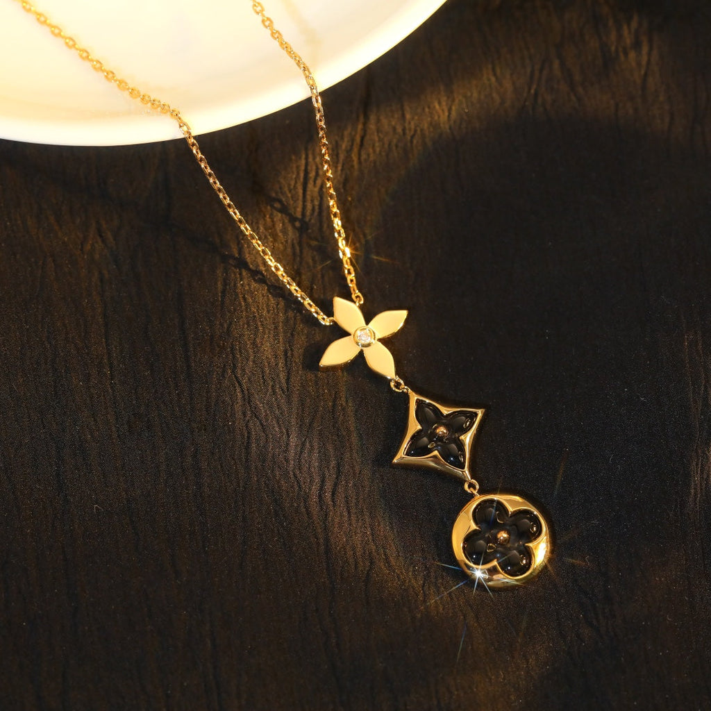 [Cyra] KETTE AUS ONYX, ROSÉGOLD MIT STERN UND SONNE
