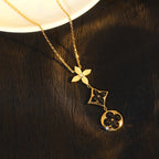 [Cyra] KETTE AUS ONYX, ROSÉGOLD MIT STERN UND SONNE