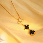 [Cyra] KETTE AUS ONYX, ROSÉGOLD MIT STERN UND SONNE