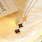 [Cyra] KETTE AUS ONYX, ROSÉGOLD MIT STERN UND SONNE