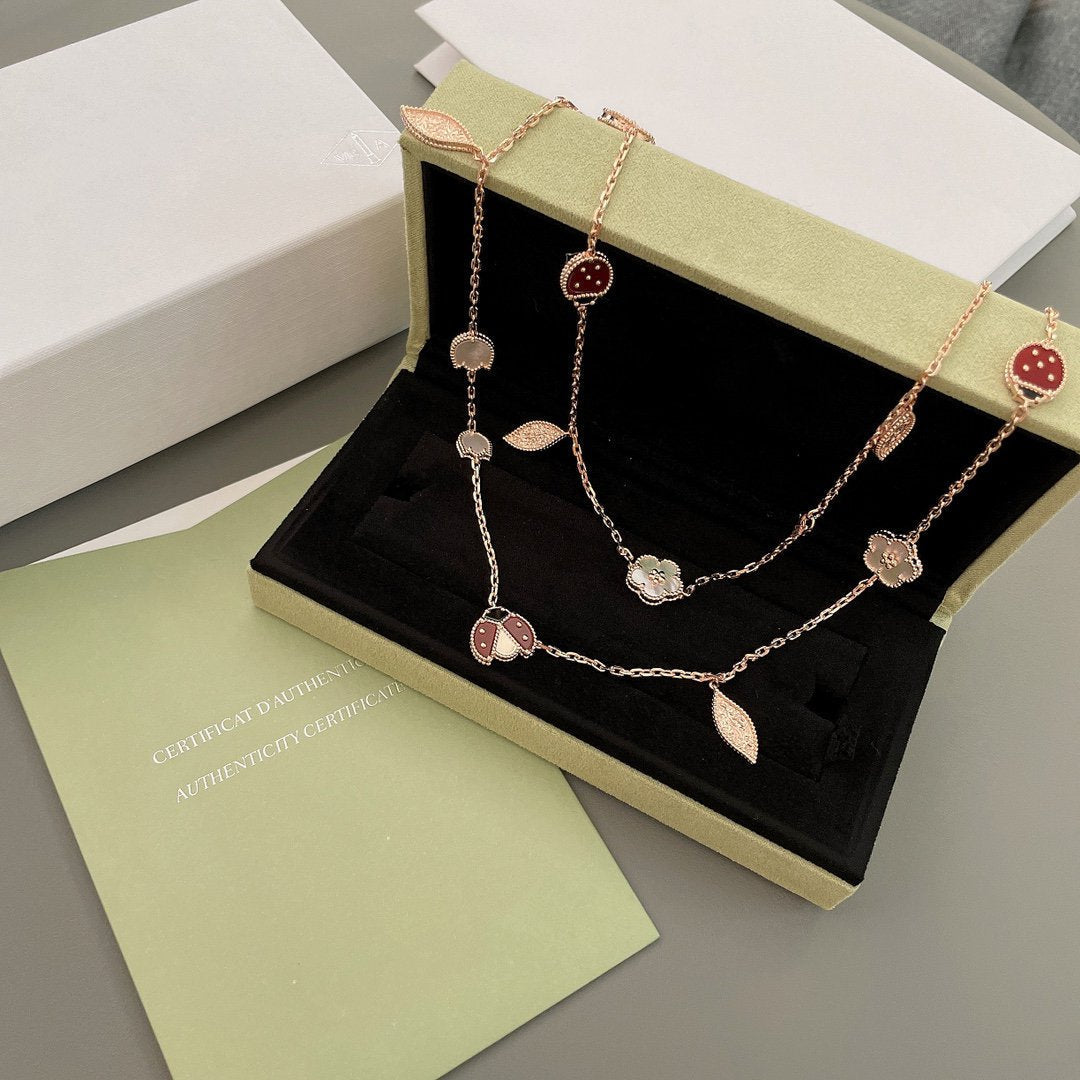 [Cyra]  LUCKY SPRING 15 MOTIFS ROSE GOLD NECKLACE