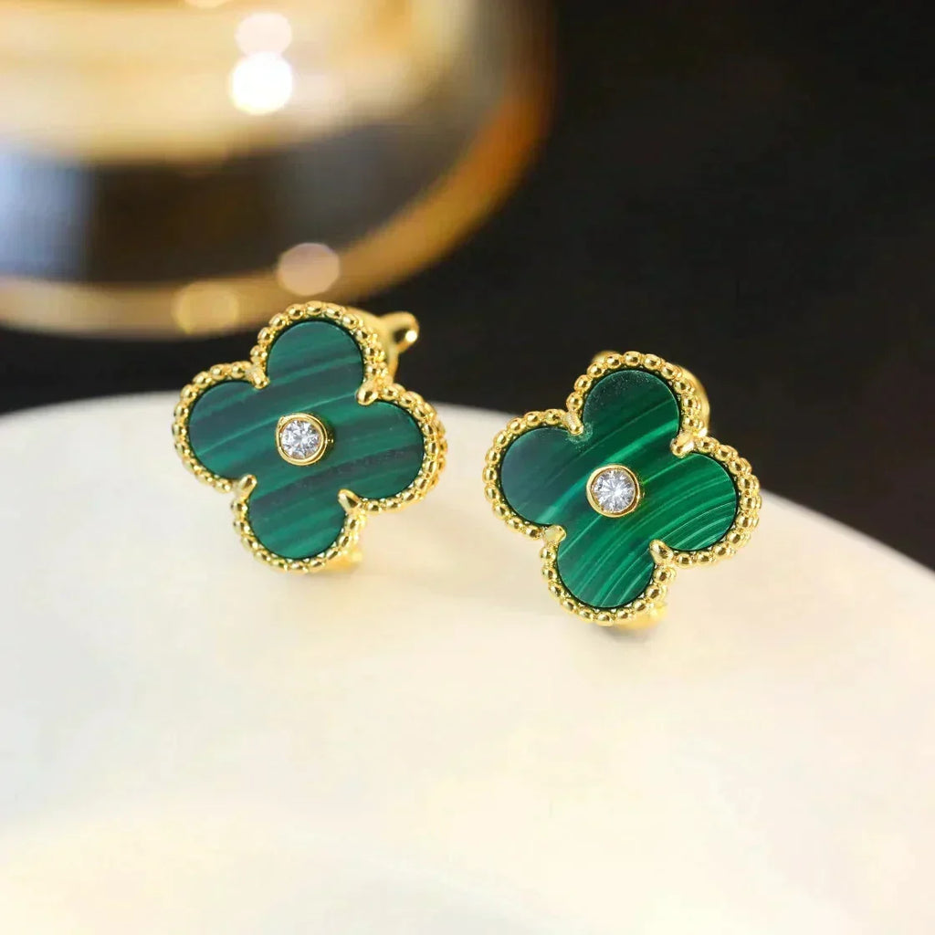 [Cyra] CLOVER MEDIUM 1 MOTIV MALACHIT DIAMANT OHRRINGE