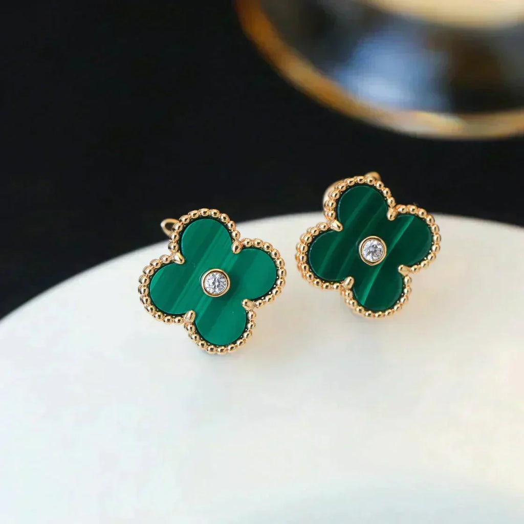 [Cyra] CLOVER MEDIUM 1 MOTIV MALACHIT DIAMANT OHRRINGE