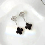 [Cyra]  CLOVER 2 MOTIFS  DIAMOND ONYX EARRINGS SILVER