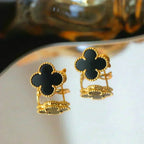 [Cyra]  CLOVER MEDIUM 1 MOTIFS  ONYX STUD EARRINGS