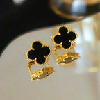 [Cyra]  CLOVER MEDIUM 1 MOTIFS  ONYX STUD EARRINGS