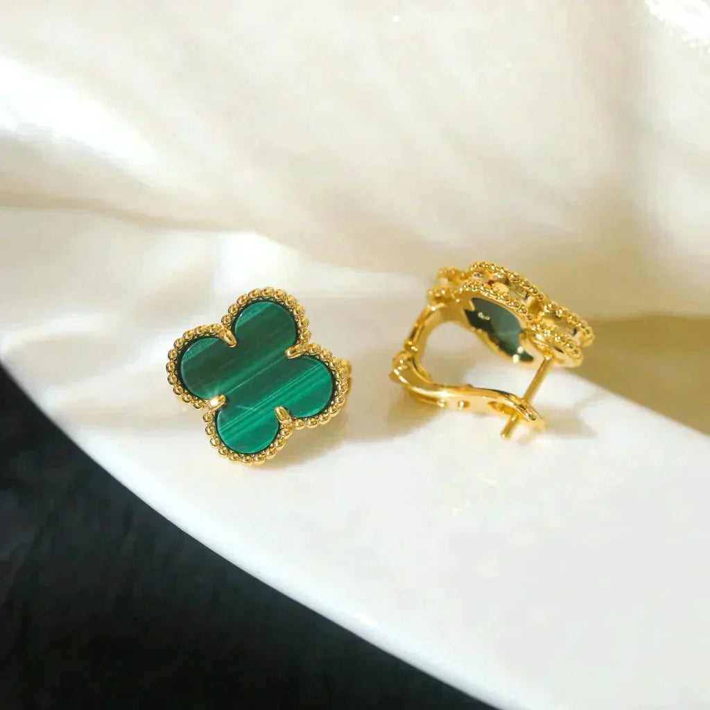 [Cyra]  CLOVER MEDIUM 1 MOTIFS MALACHITE  EARRINGS