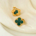 [Cyra]  CLOVER MEDIUM 1 MOTIFS MALACHITE  EARRINGS