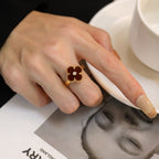[Cyra] CLOVER KARNELIAN RING ROSÉGOLD DIAMANT