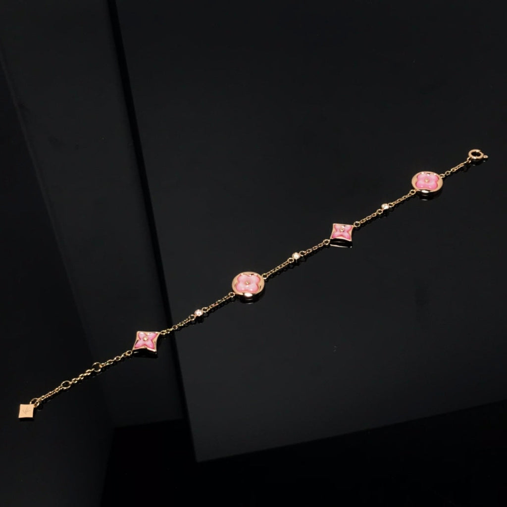 [Cyra] ARMBAND MIT STERN- UND SONNENMOTIV, ROSA PERLMUTT, ROSÉGOLD