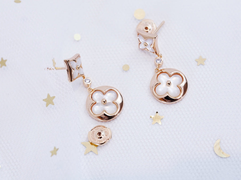 [Cyra]  STAR AND SUN PINK GOLD MOP DROP EARRINGS