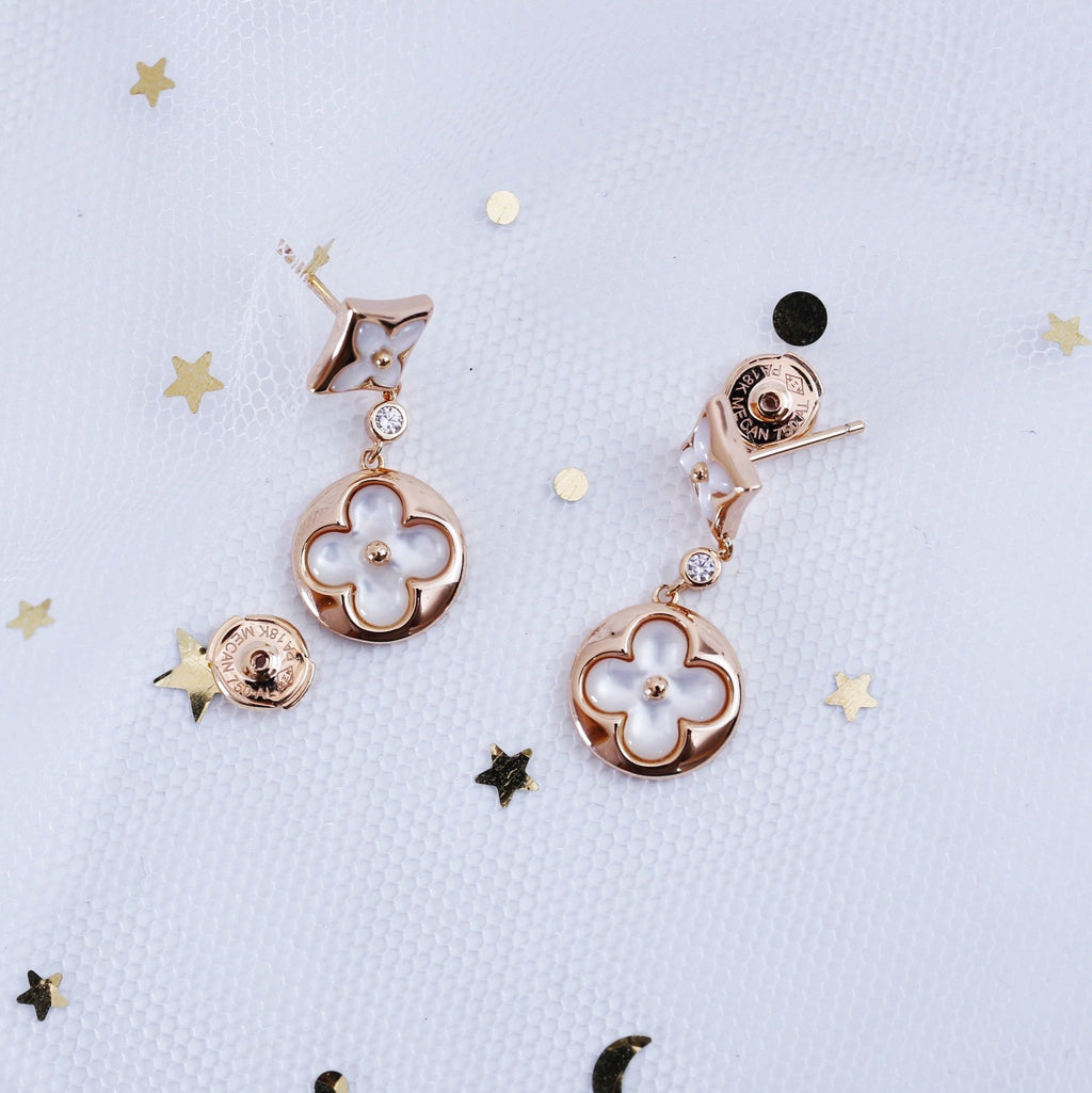 [Cyra]  STAR AND SUN PINK GOLD MOP DROP EARRINGS