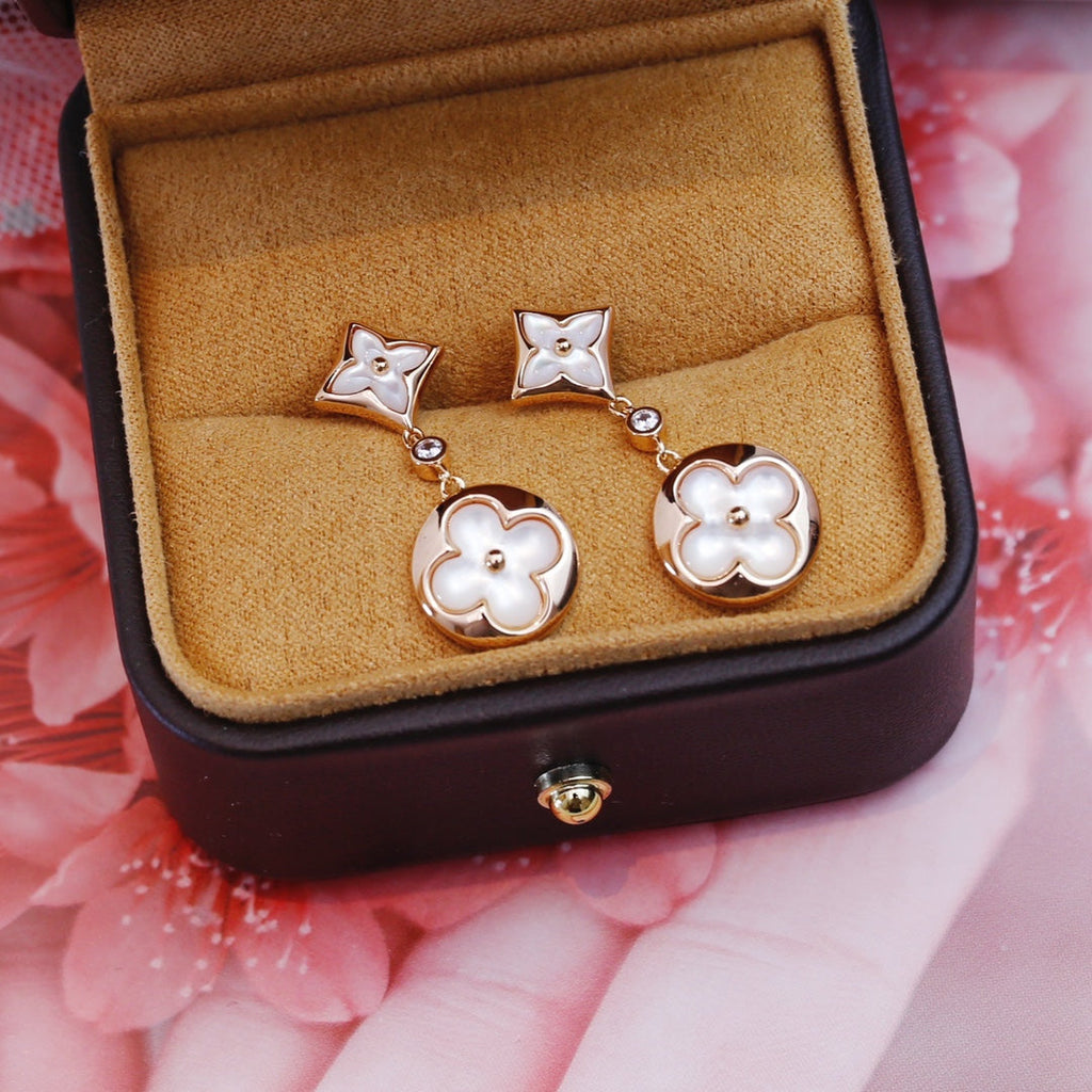 [Cyra]  STAR AND SUN PINK GOLD MOP DROP EARRINGS