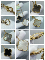 [Cyra]  CLOVER 6 MOTIF MOP ONYX GOLD NECKLACE