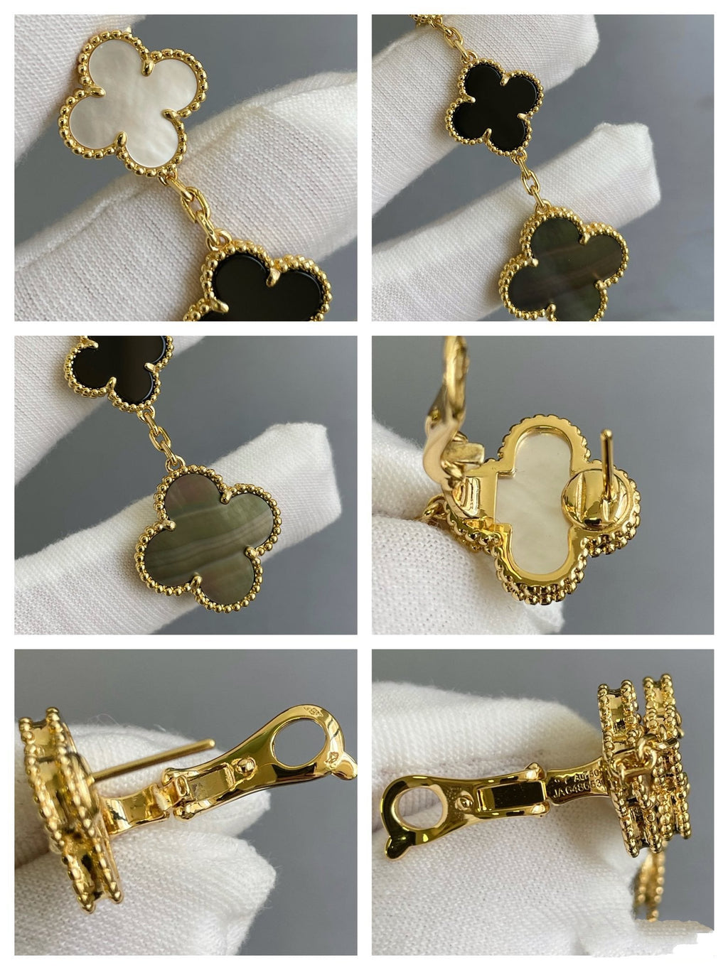 [Cyra] CLOVER 3 MOTIV OHRRINGE PERLMUTT ONYX DUNKLES PERLMUTT ROSÉGOLD