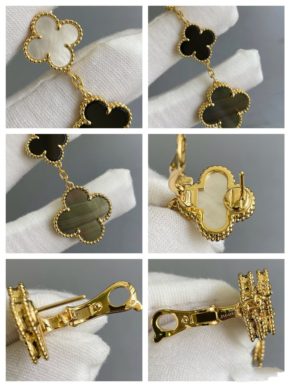 [Cyra] CLOVER 3 MOTIV OHRRINGE PERLMUTT ONYX DUNKLES PERLMUTT ROSÉGOLD