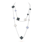 {
  "Cyra": "CLOVER 16 MOTIV HALSKETTE AUS CHALCEDON, PERLMUTT UND SILBER"
}
