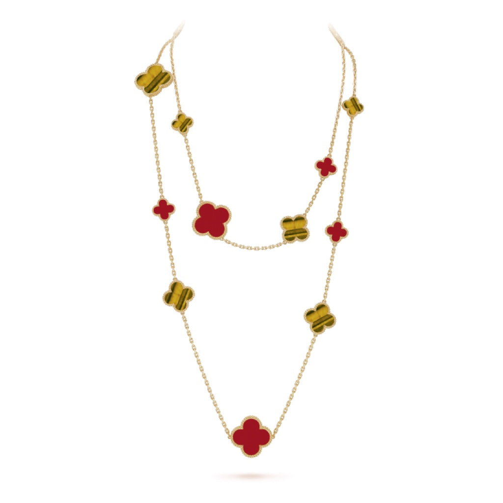 [Cyra] CLOVER 16 MOTIV KARNEOL TIGERAUGE ROSÉGOLD HALSKETTE