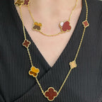 [Cyra] CLOVER 16 MOTIV KARNEOL TIGERAUGE ROSÉGOLD HALSKETTE