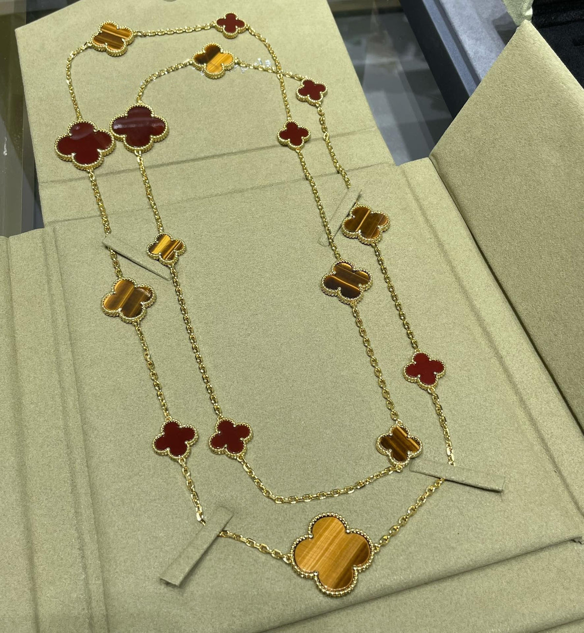 [Cyra] CLOVER 16 MOTIV KARNEOL TIGERAUGE ROSÉGOLD HALSKETTE