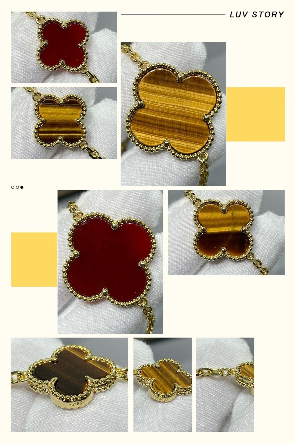 [Cyra] CLOVER 16 MOTIV KARNEOL TIGERAUGE ROSÉGOLD HALSKETTE